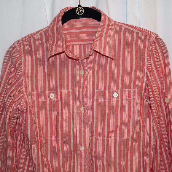 Lauren Ralph Lauren Blouse Size PXS Red white stripe, pearl buttons - Picture 5 of 13